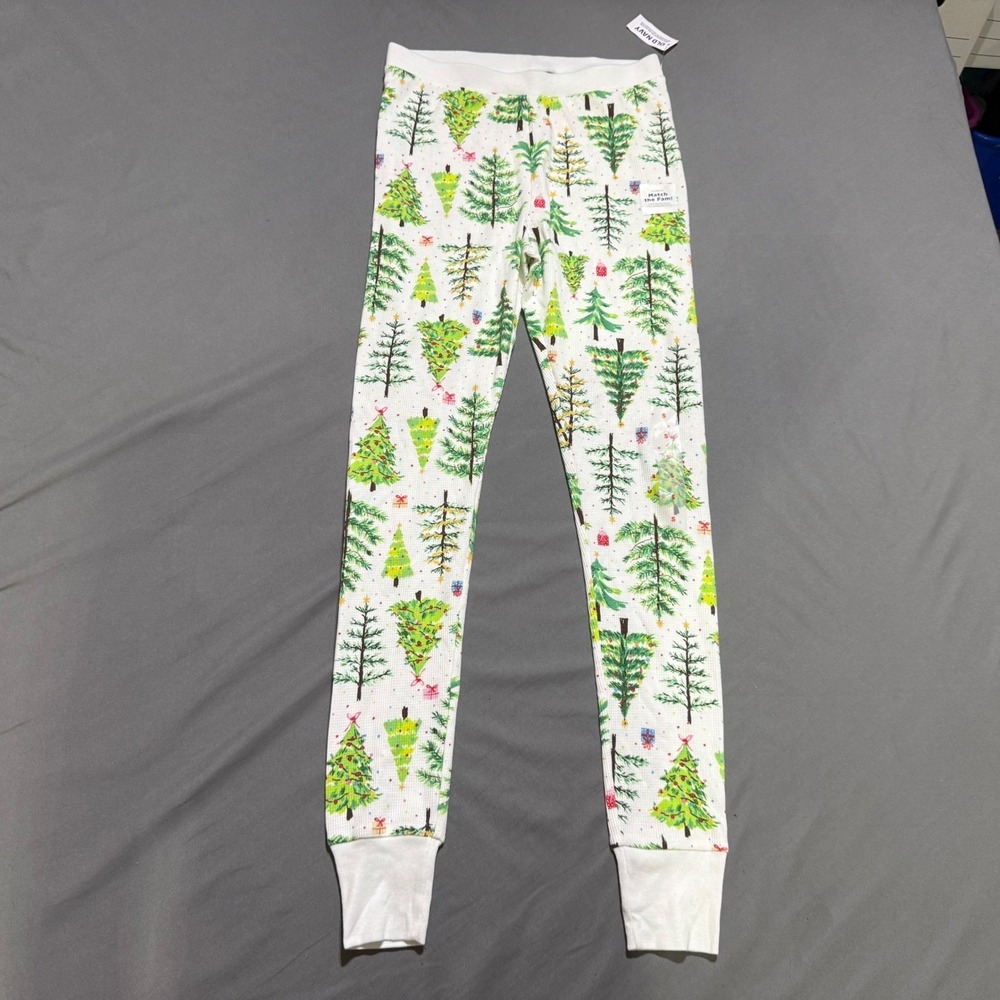 Old Navy Pajama Leggings Womens Small White Christmas Tree Waffle Knit Thermal